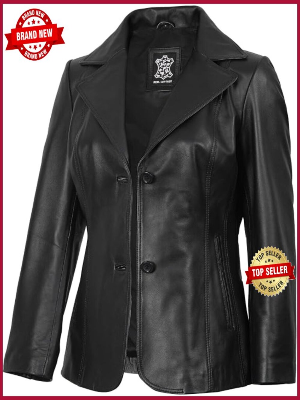 Real Lambskin Leather Blazer - 2-Button Notch Lapel Coat
